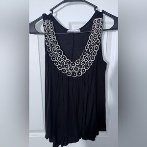 Body Central Black Top with White Embroidered Neckline